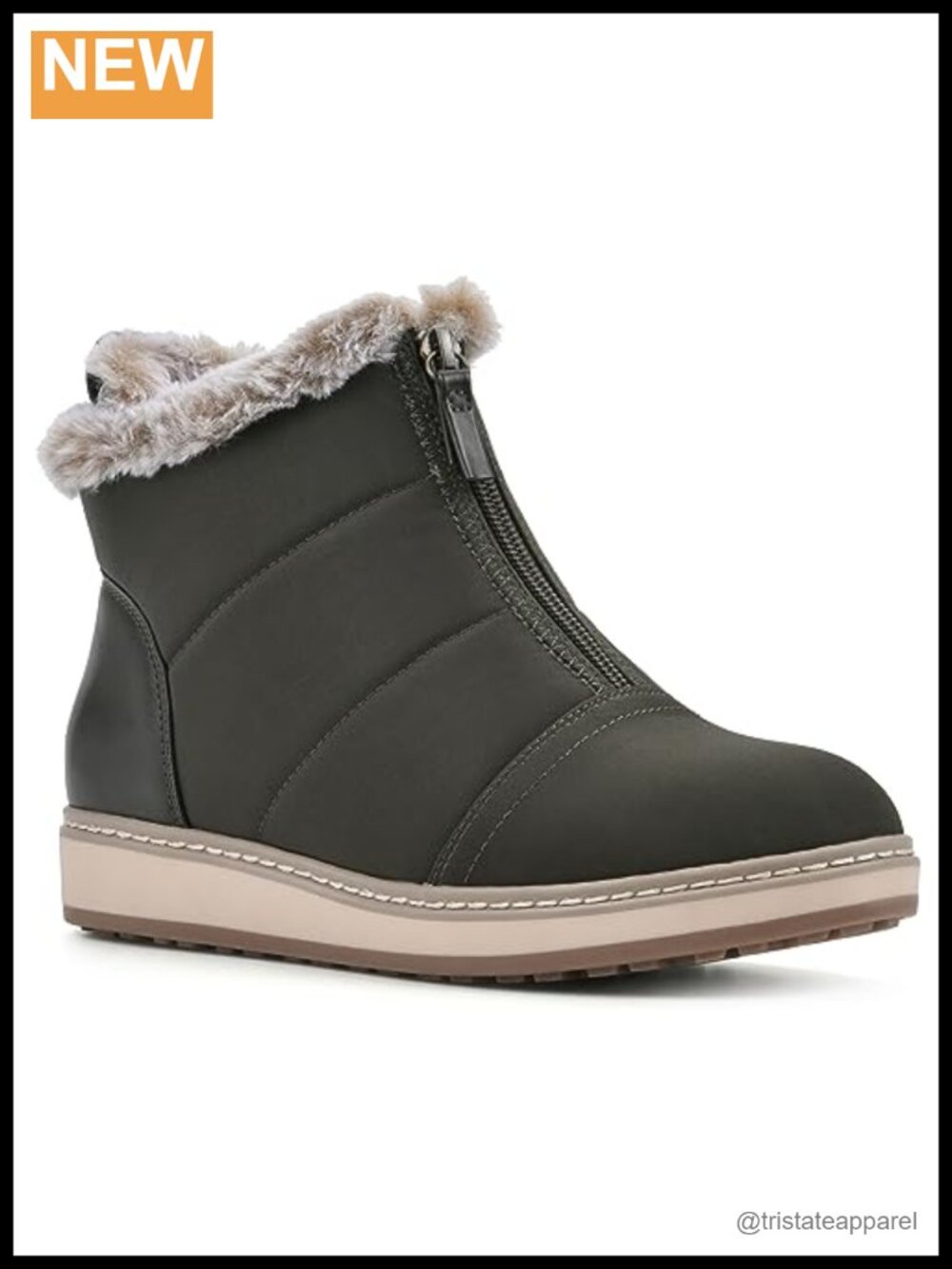 Faux Fur Lined Ankle Bootie with Zip Closure Water Resistant